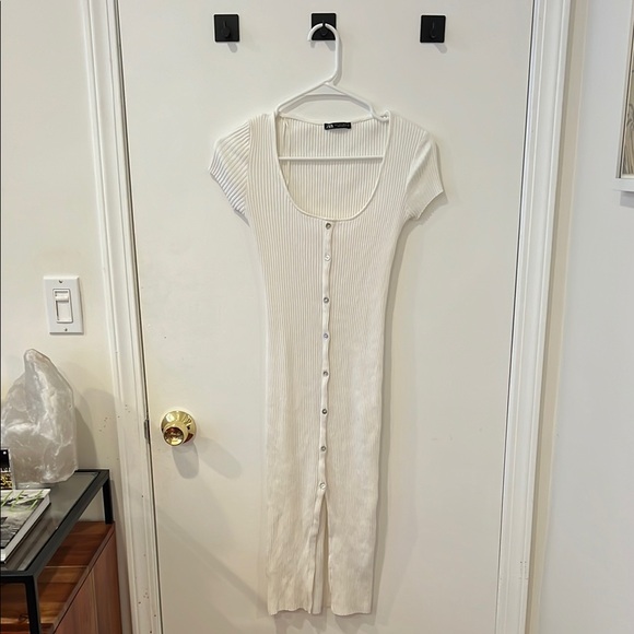White Button-Down Ribbed Dress - Picture 2 of 5